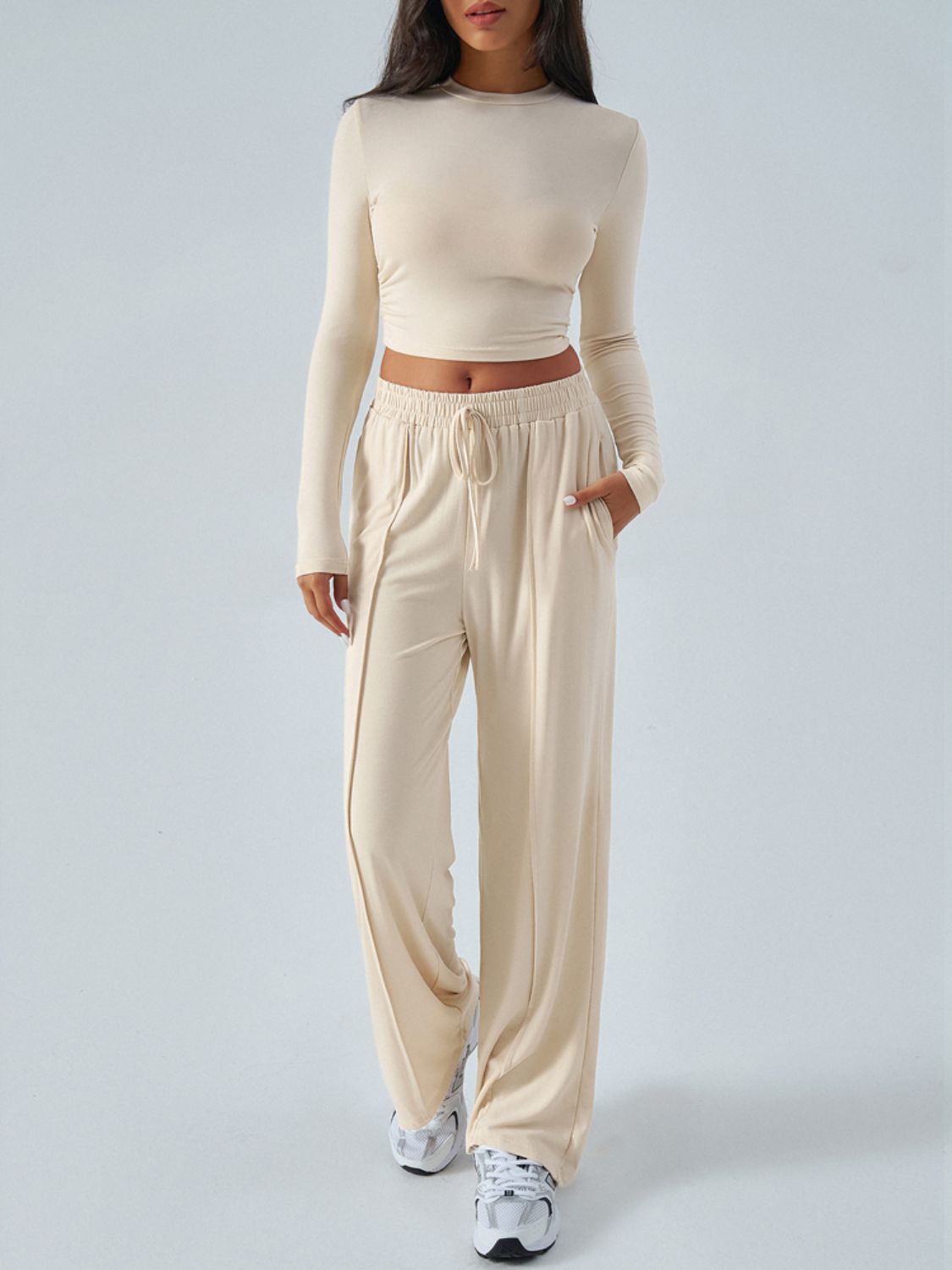 Conjunto de top de manga larga con cuello redondo y pantalones Devine