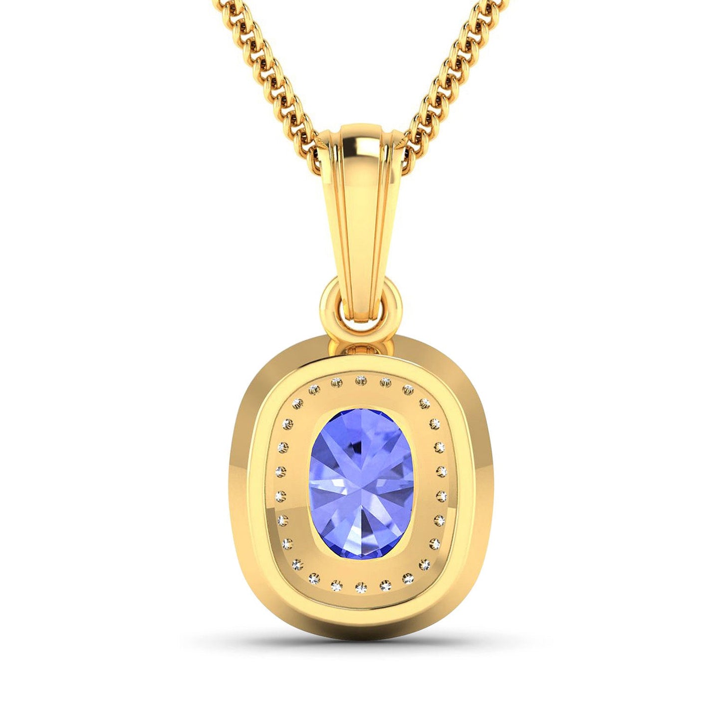 1.45 Carat Genuine Tanzanite and White Diamond 14K Yellow Gold Pendant
