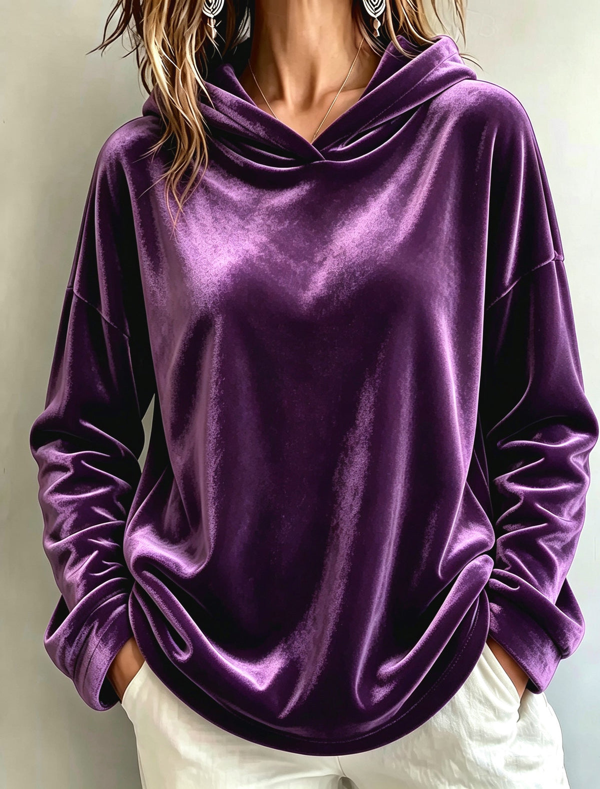 Velvet Solid-color Hooded Casual Sweatshirt