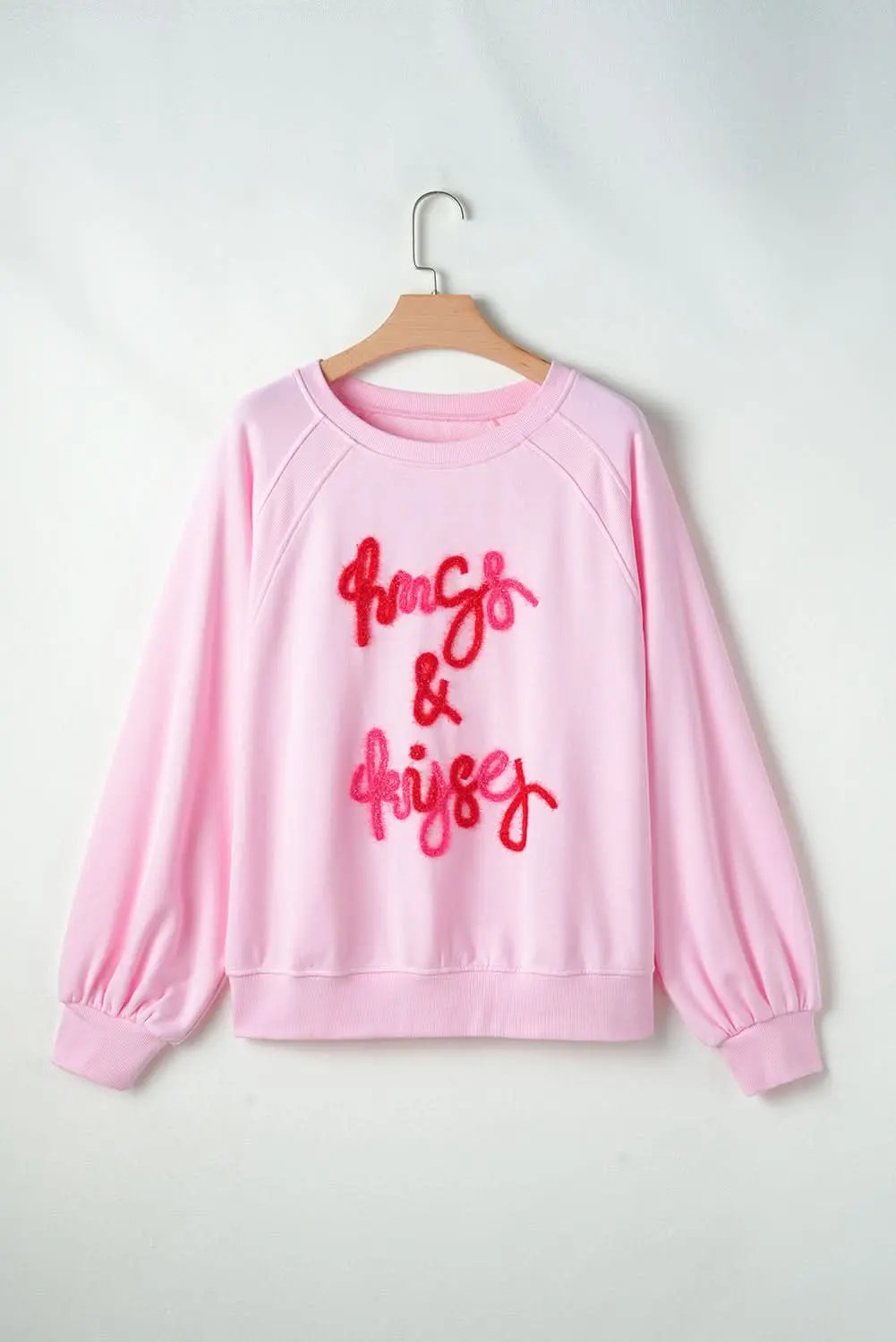 Love Salve Women's Embroidered Sweatshirt Pink Raglan Crew Neck