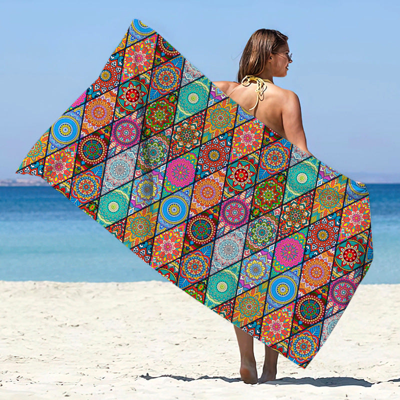 Printed Microfiber Quick-drying Beach Summer Sunscreen Shawl Double-sided Velvet Swimming Towel