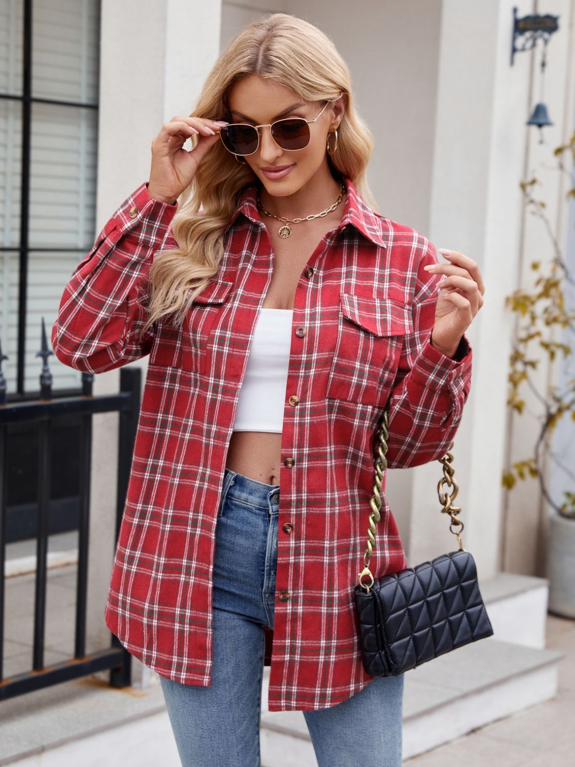 Camisa Mandy de manga larga con botones a cuadros