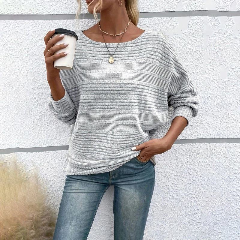 Suéter de manga larga con cuello redondo y textura para mujer