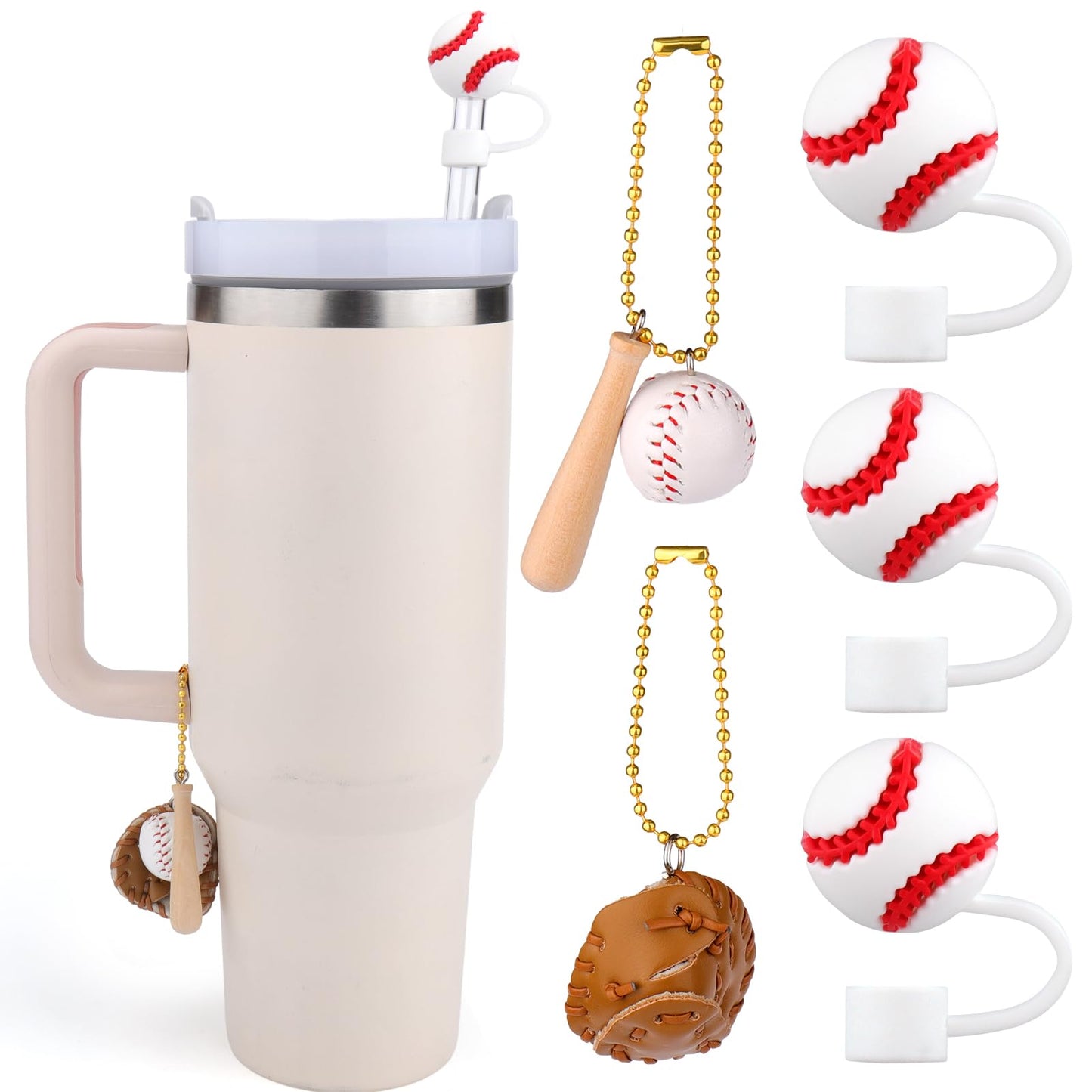 Baseball Straw Topper with Charms for Stanley Cup Baseball Straw Cover Caps for Stanley 40/30 Oz Straw Covers for Stanley Cup Accessories