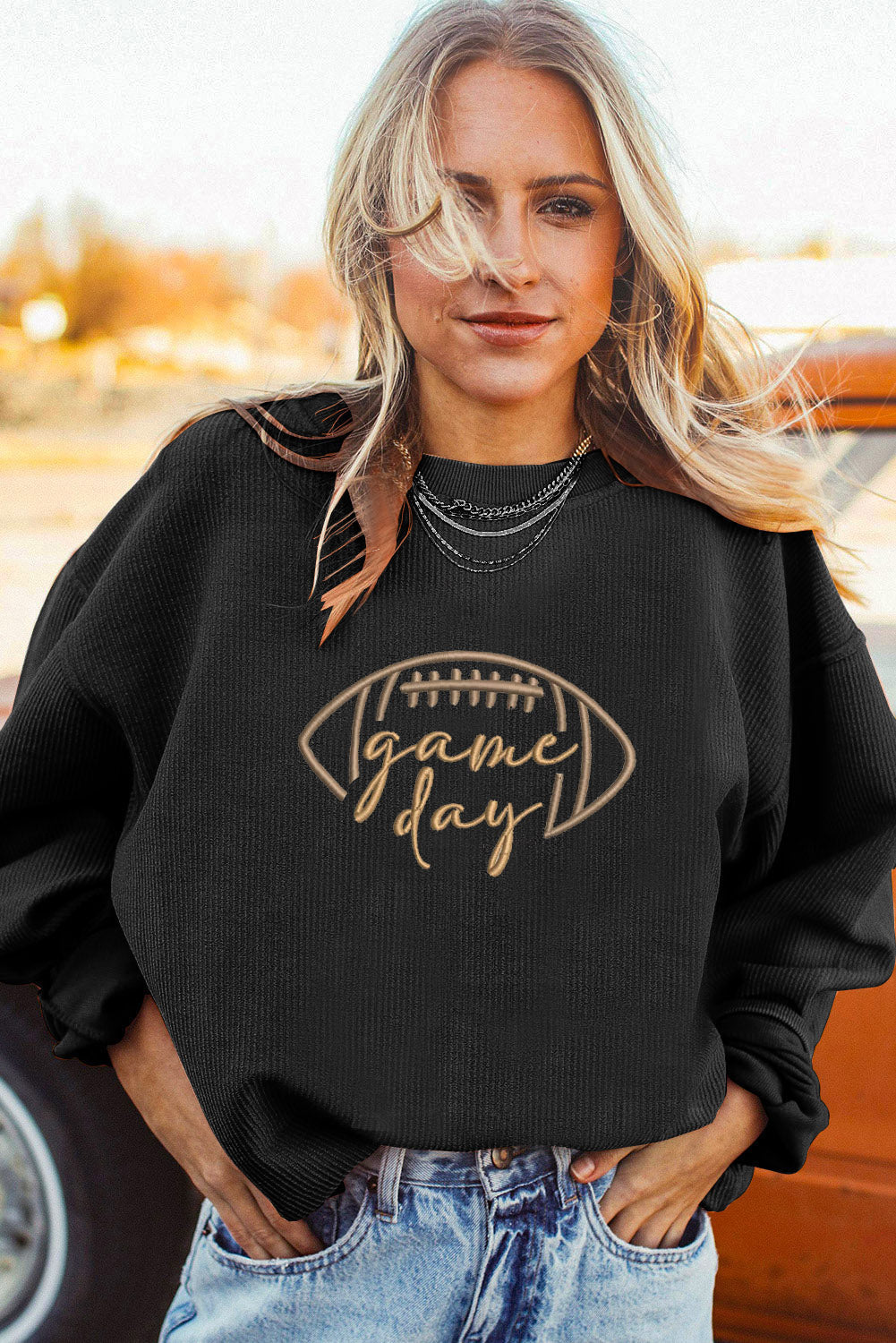 Sudadera gruesa bordada de fútbol negro para el día del partido