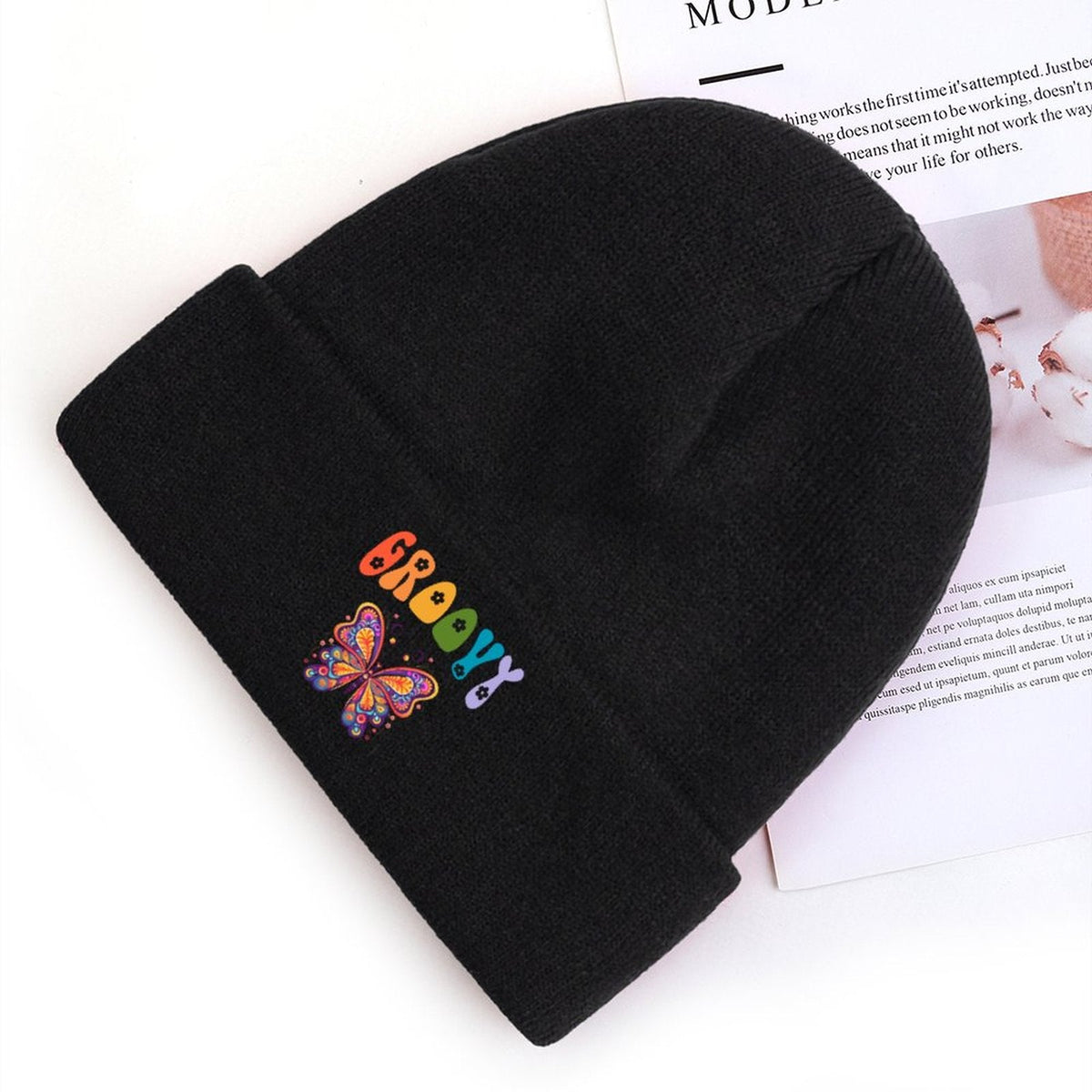 Groovy Butterfly Knit Warm Winter Hat Beanie (Made in USA)