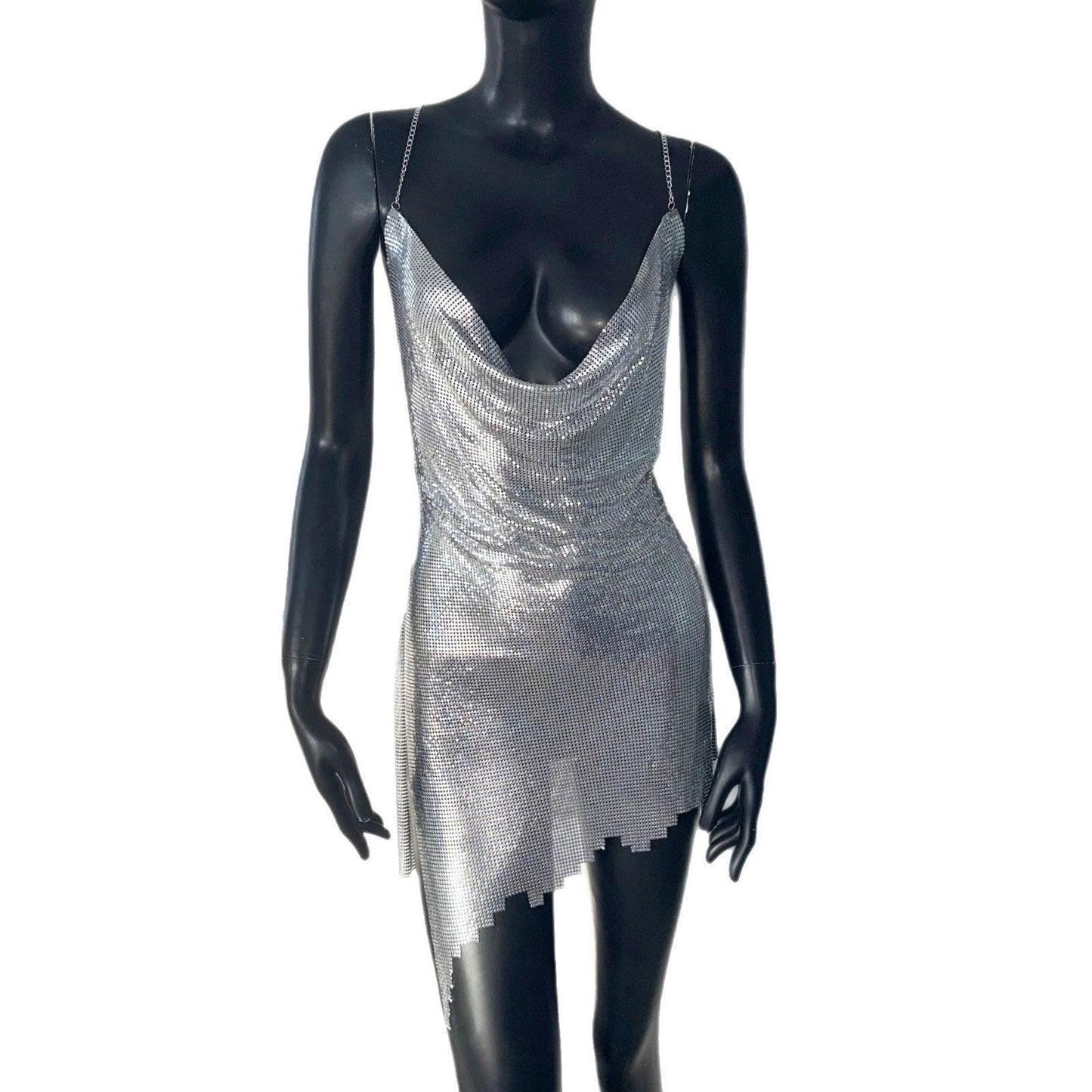 Metal Sequins Short Halter Spaghetti Straps Dress