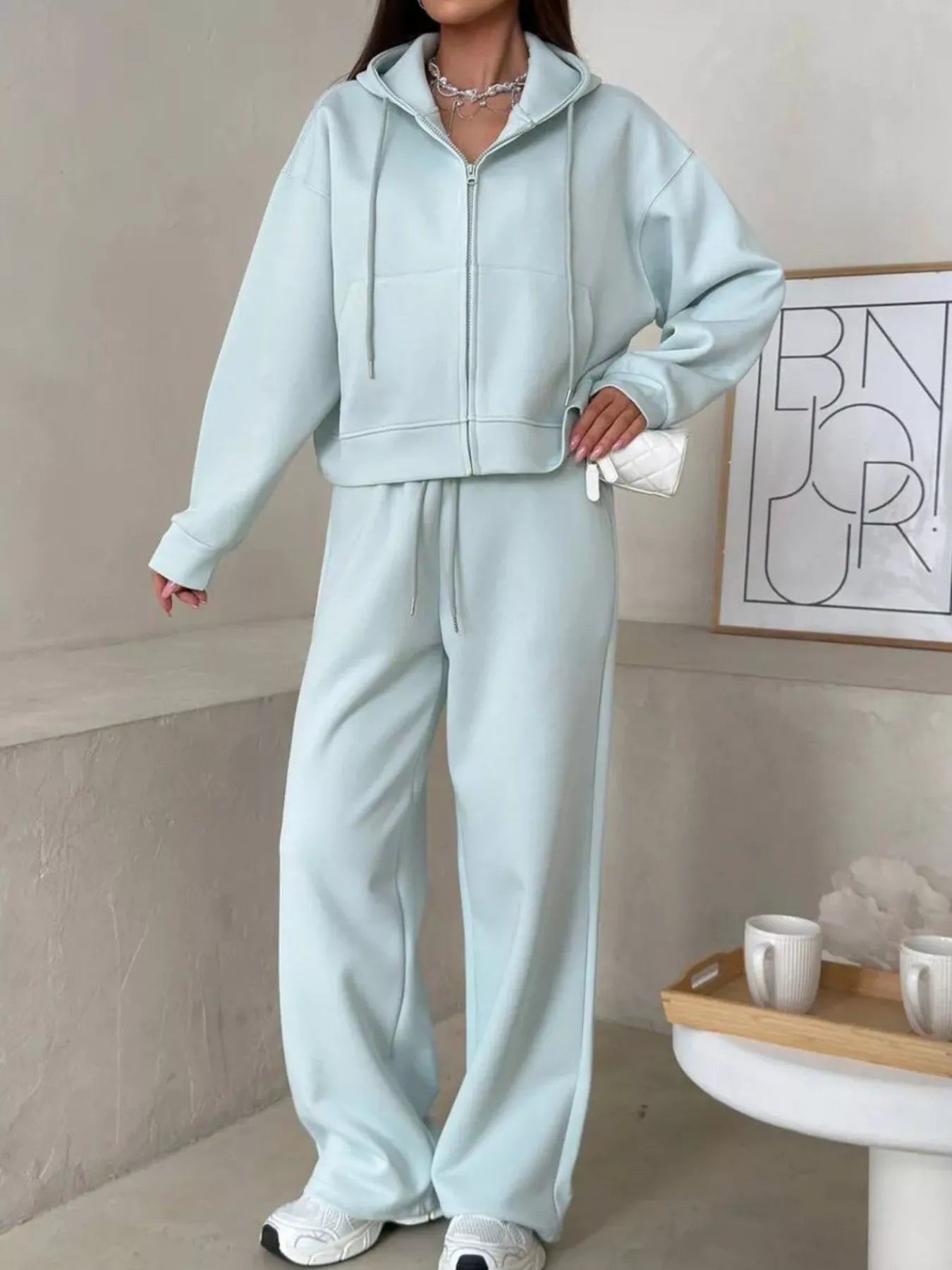Zip-Up Hoodie and Wide-Leg Pants Set