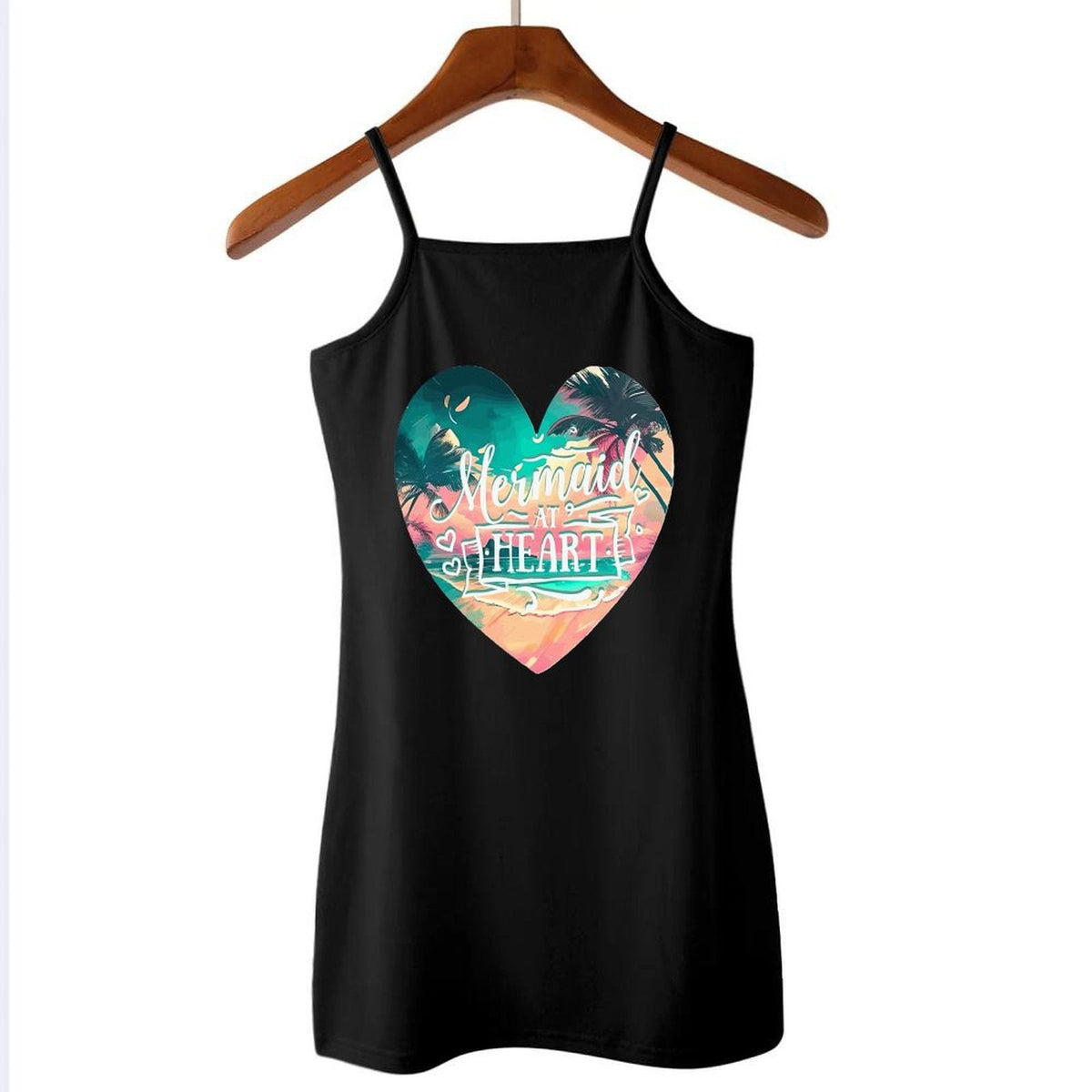Mermaid at Heart Girls' Dress with Shoulder Straps (Front Printing)
