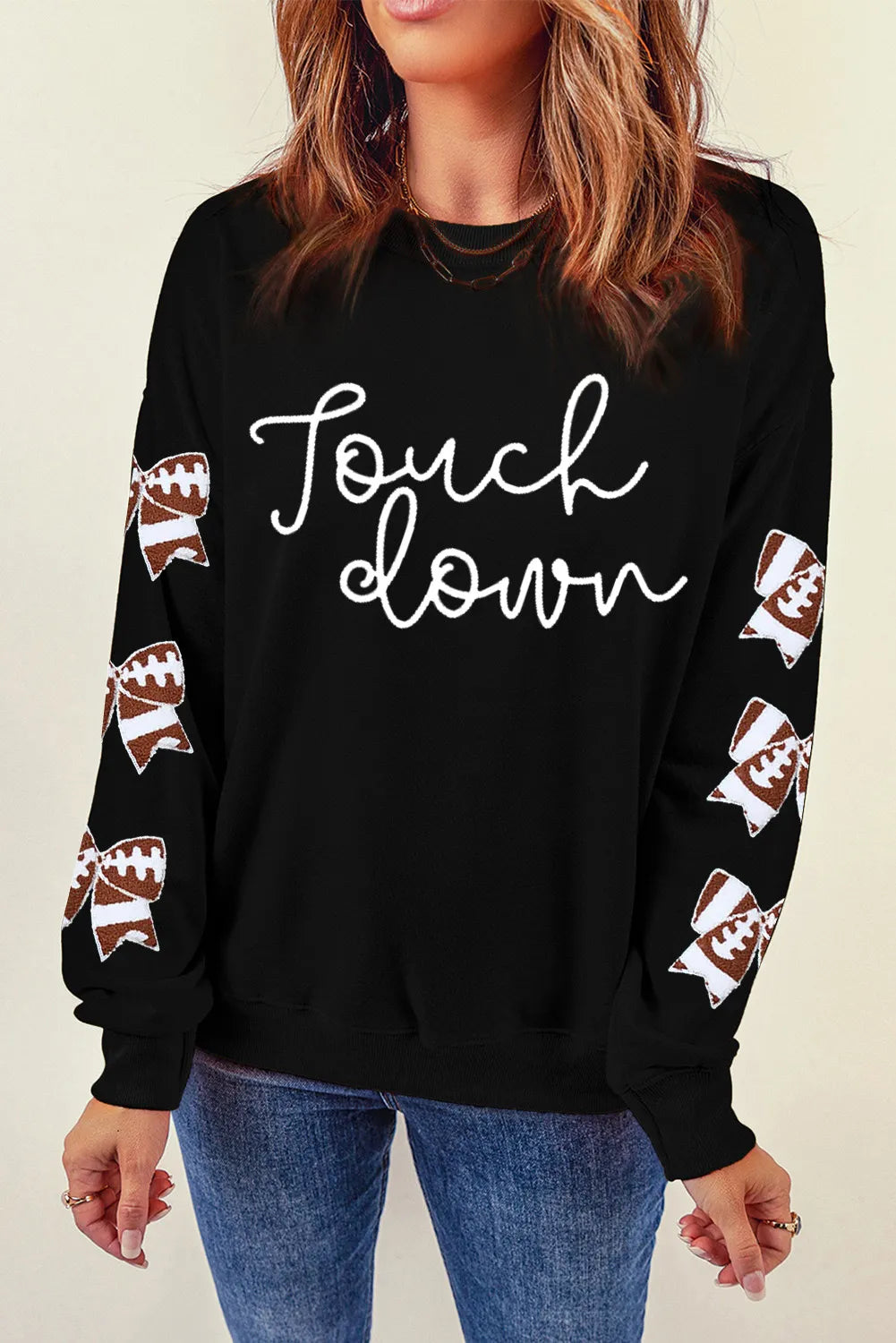 Sudadera de manga larga con diseño de lazo y letras estampadas