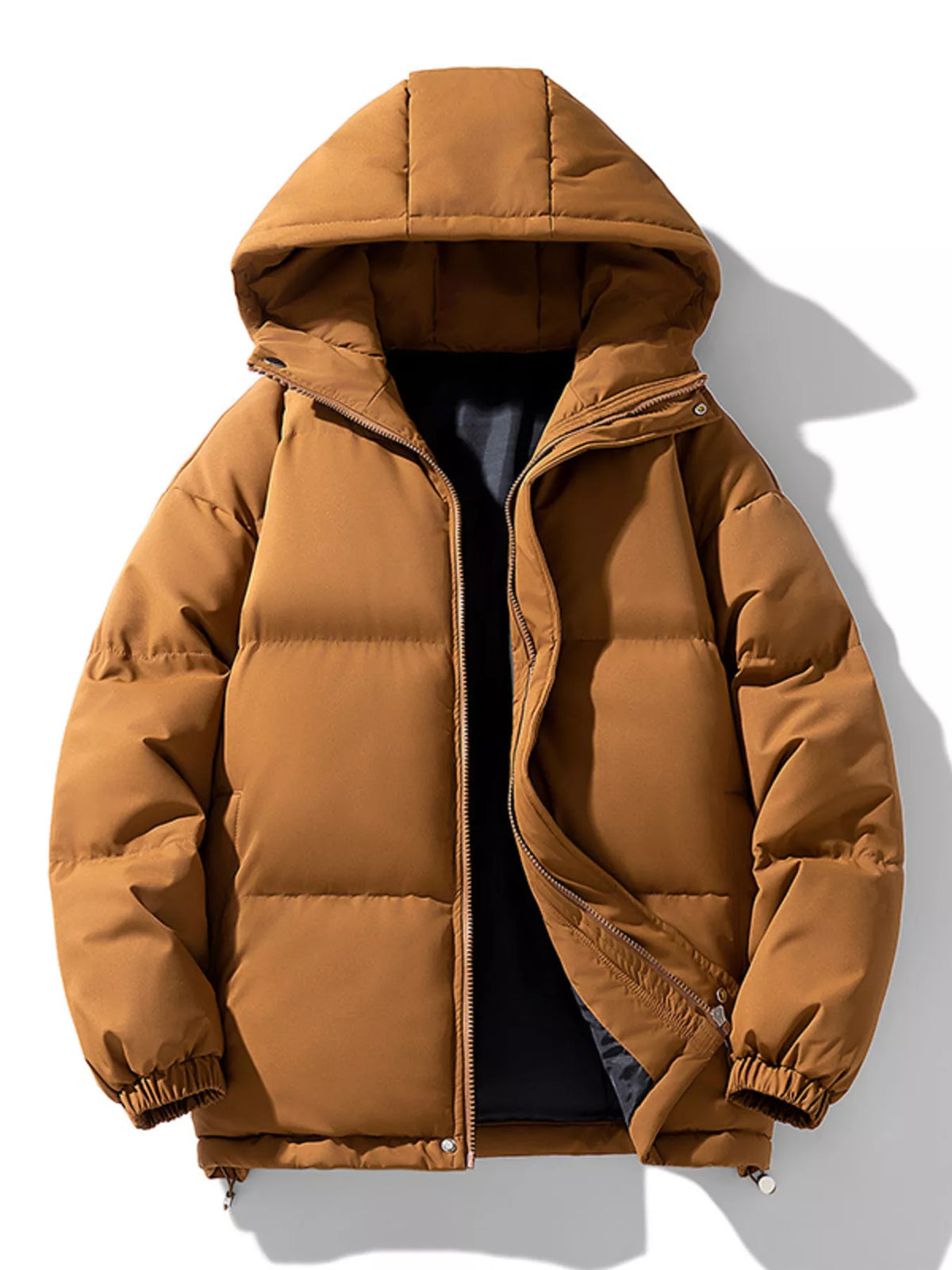 Men's Plus Size Hooded Puffer Jacket with Drawstring Hem