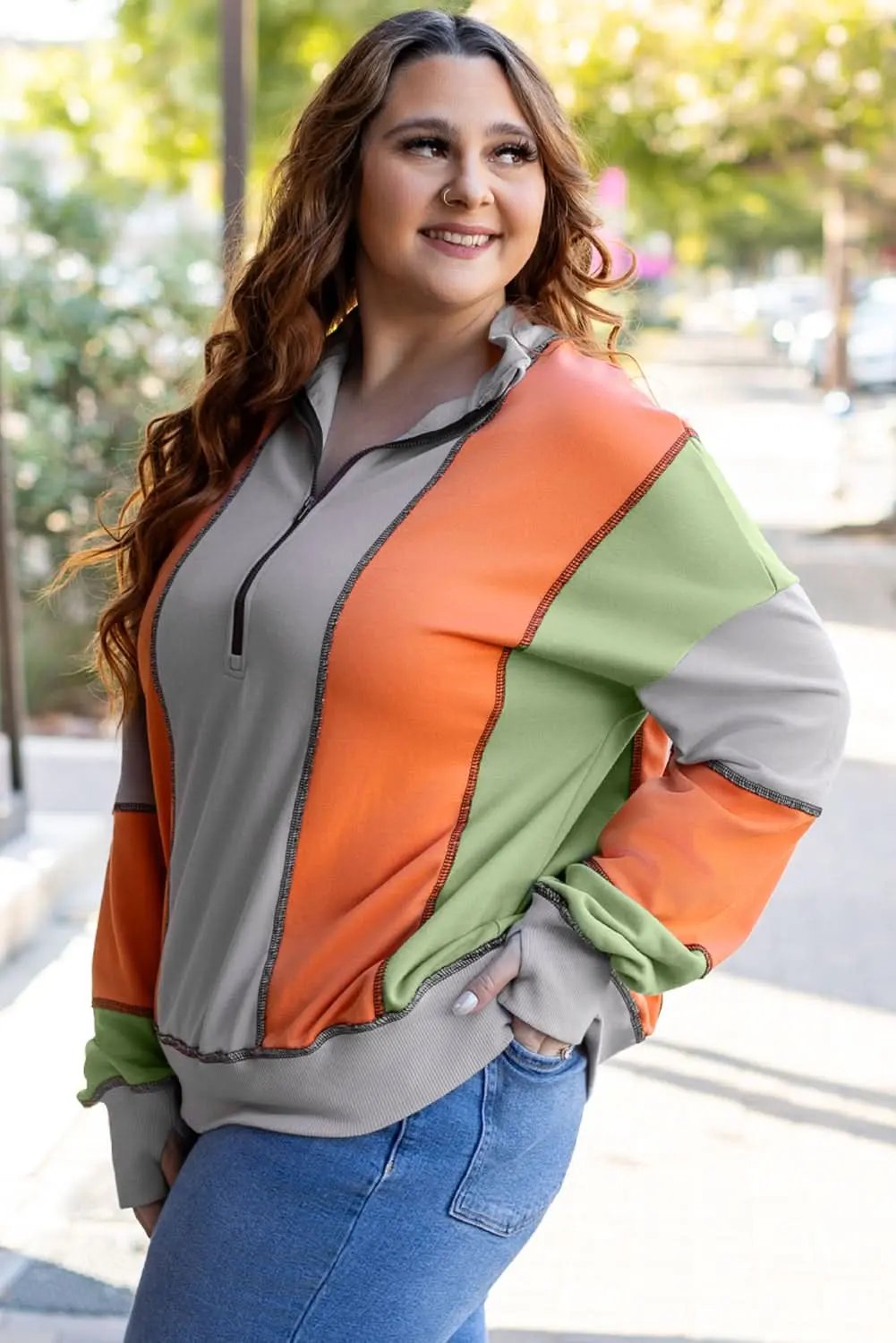 Love Salve Colorblock Half Zip Sweatshirt — Cozy Fit Women's