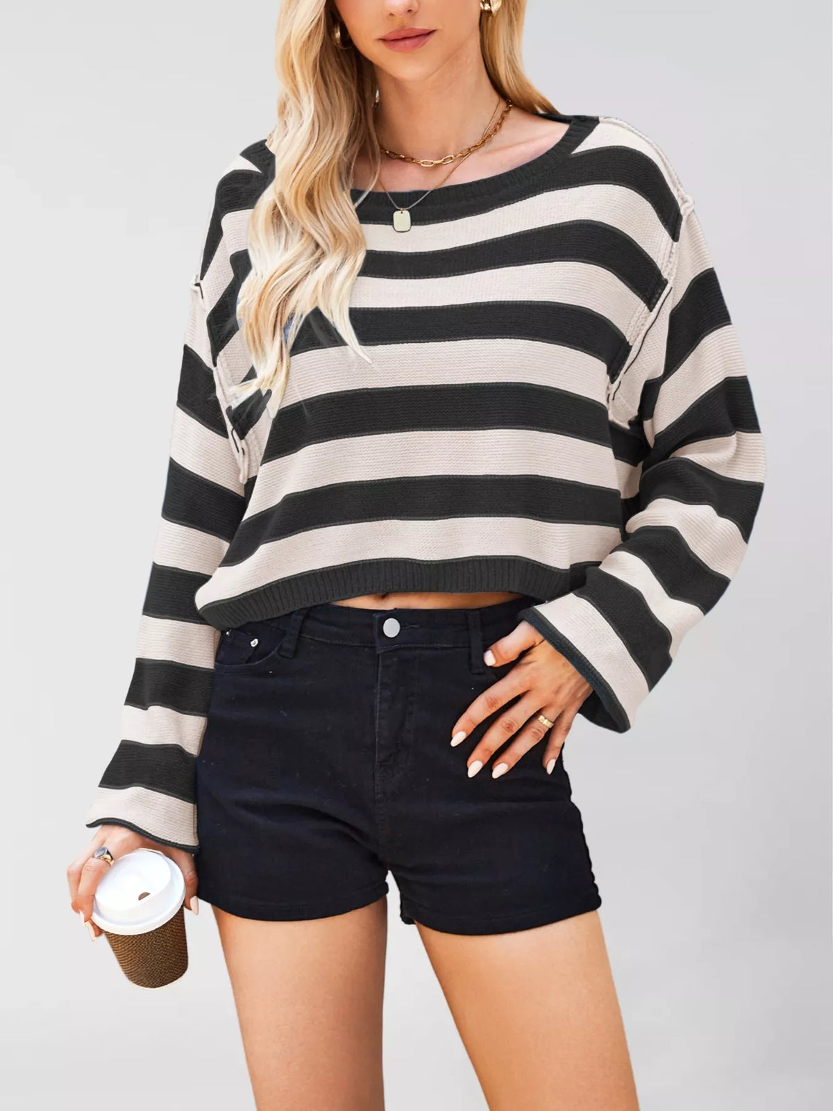 Striped Dropped Shoulder Sweater