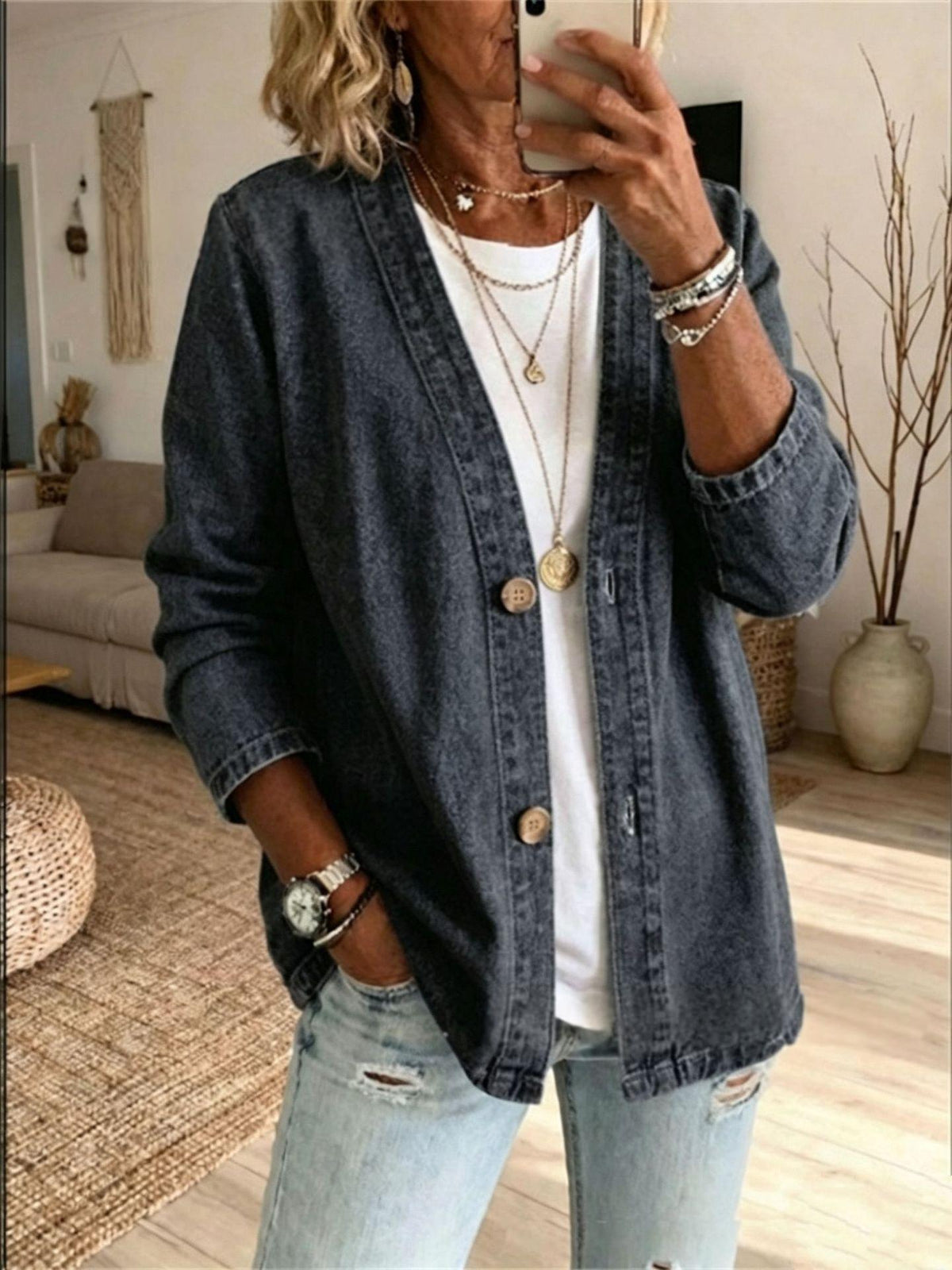 Womens Casual Denim Cardigan Jacket