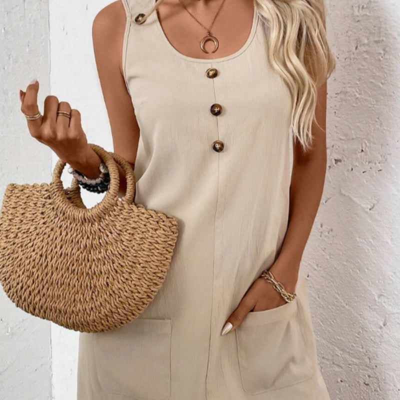 Vestido acampanado sin mangas liso para mujer