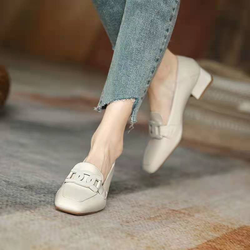 Slip-On British Metal Buckle Square-Toe Slippers