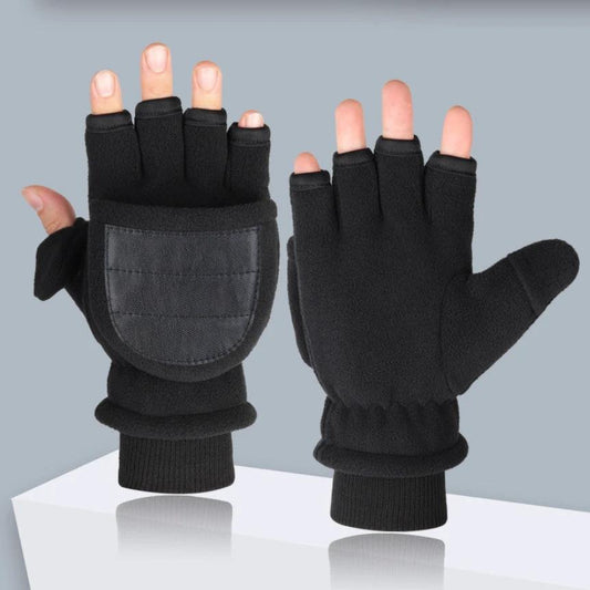 Guantes de medio dedo con pantalla táctil de terciopelo de doble capa para hombre