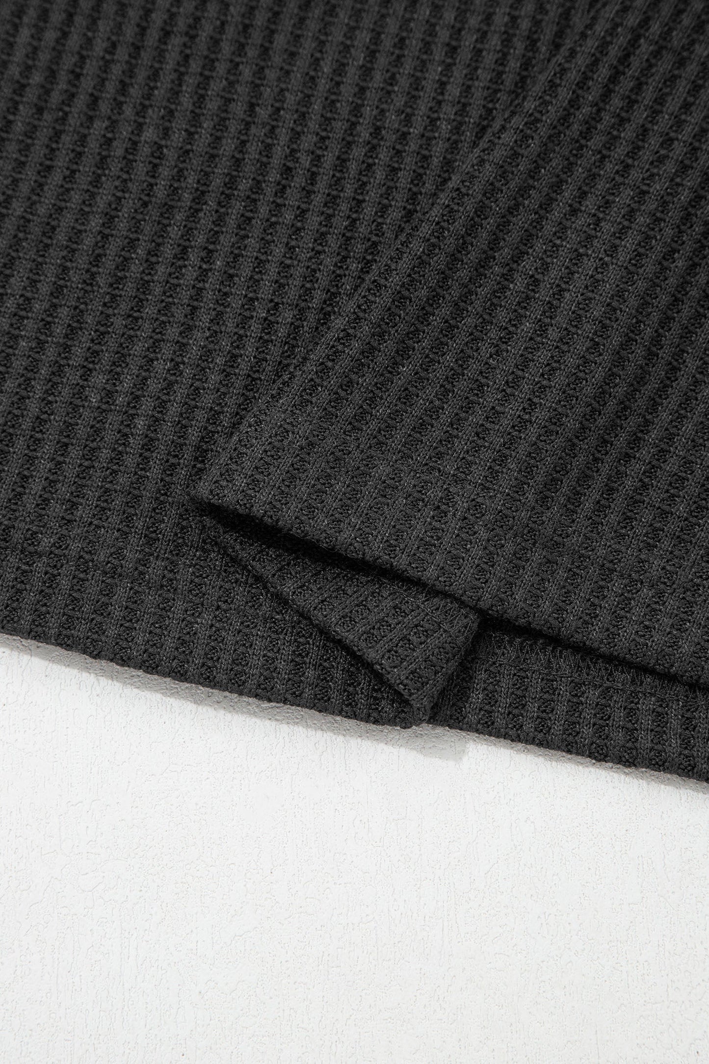 Carbon Grey Waffle Knit Seam Detail Color Block Patchwork Short Sleeve Top
