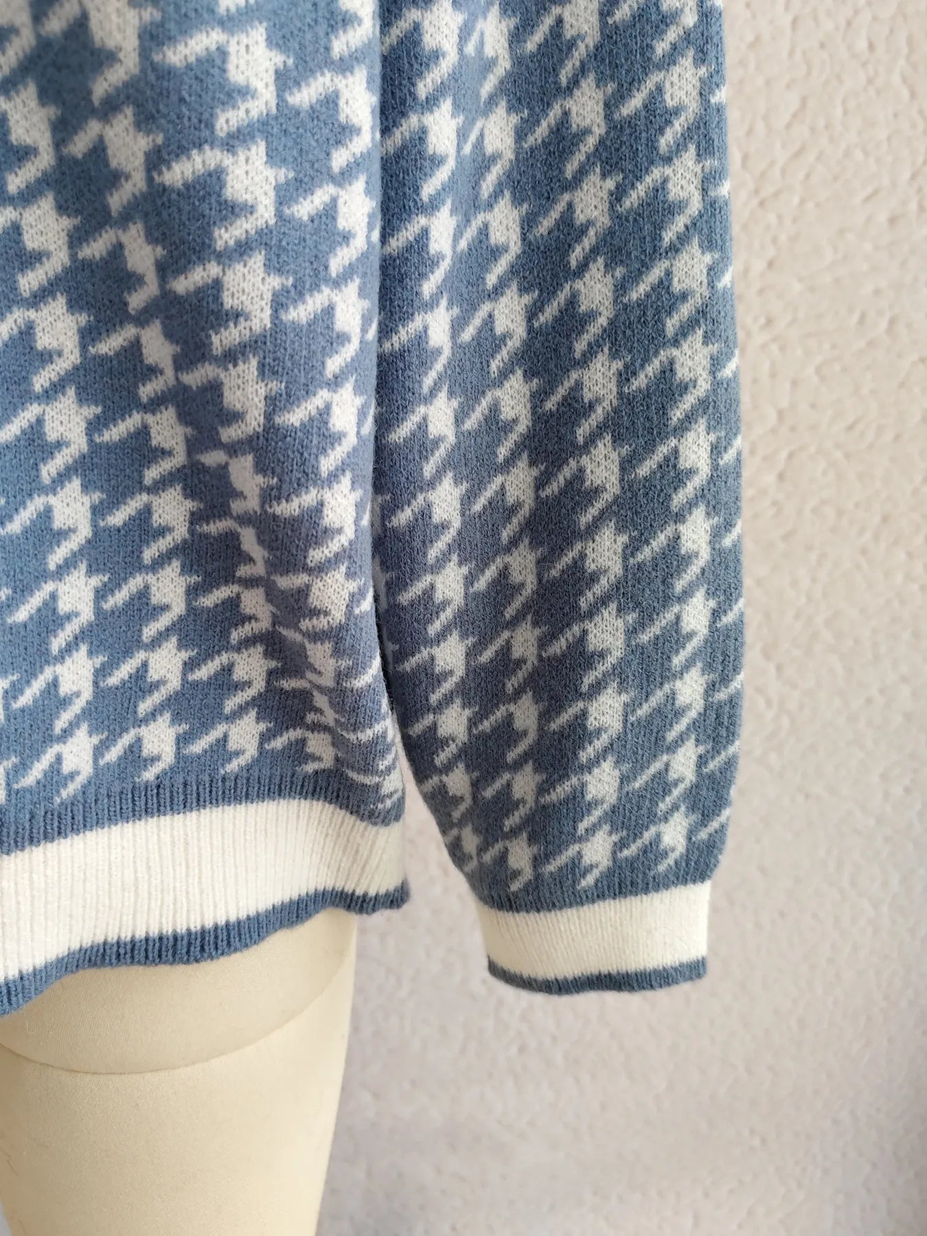 Cárdigan de punto con cuello en V y botones con estampado de pata de gallo para mujer