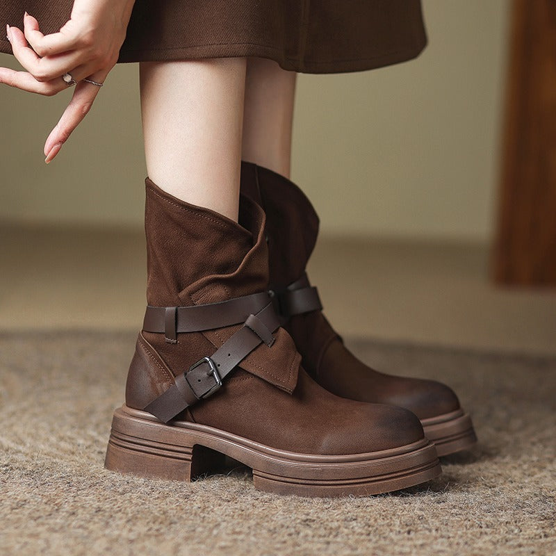 Botines Retro Británicos Marrones para Mujer | Botas de Otoño Invierno