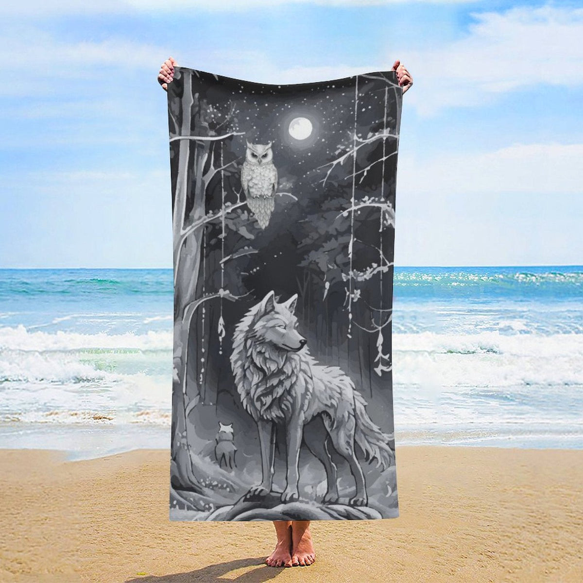 Ethereal Wolf in the Moonlight Bath Towel - 61.4" x 30.3"