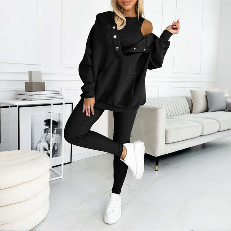 Conjunto de tres piezas de color liso para mujer