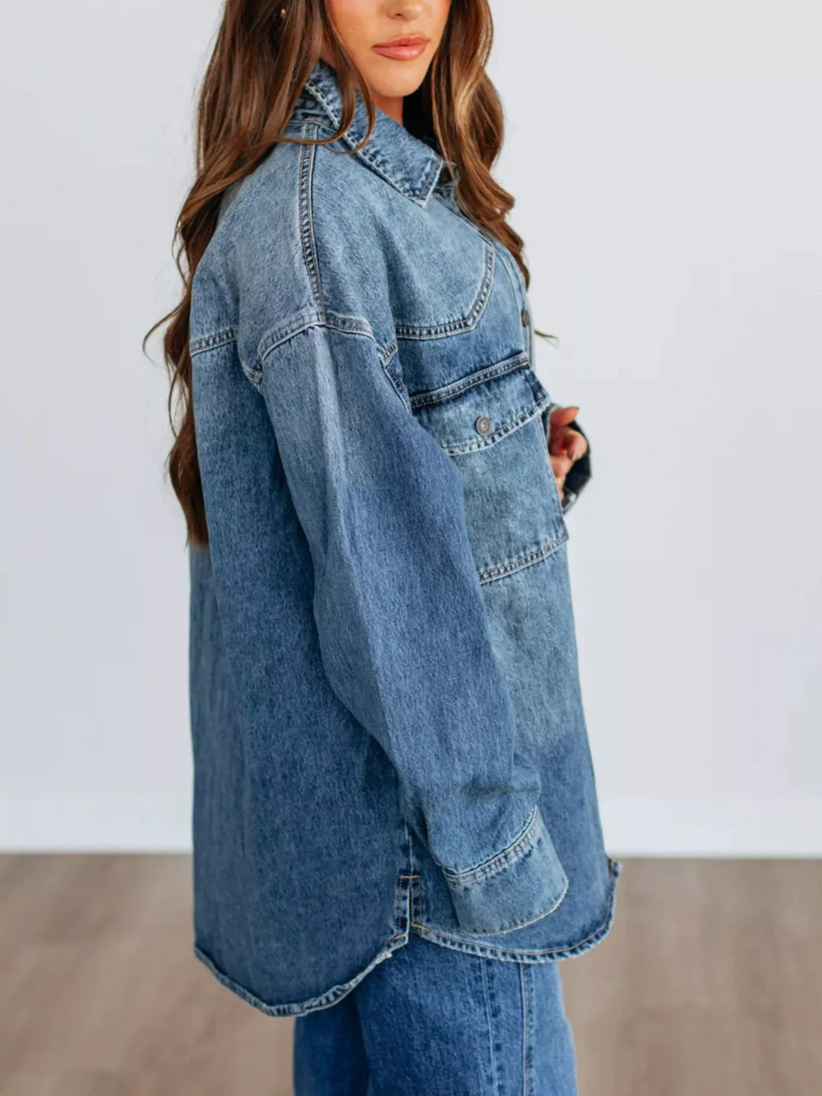 Snap Down Dropped Shoulder Denim Jacket