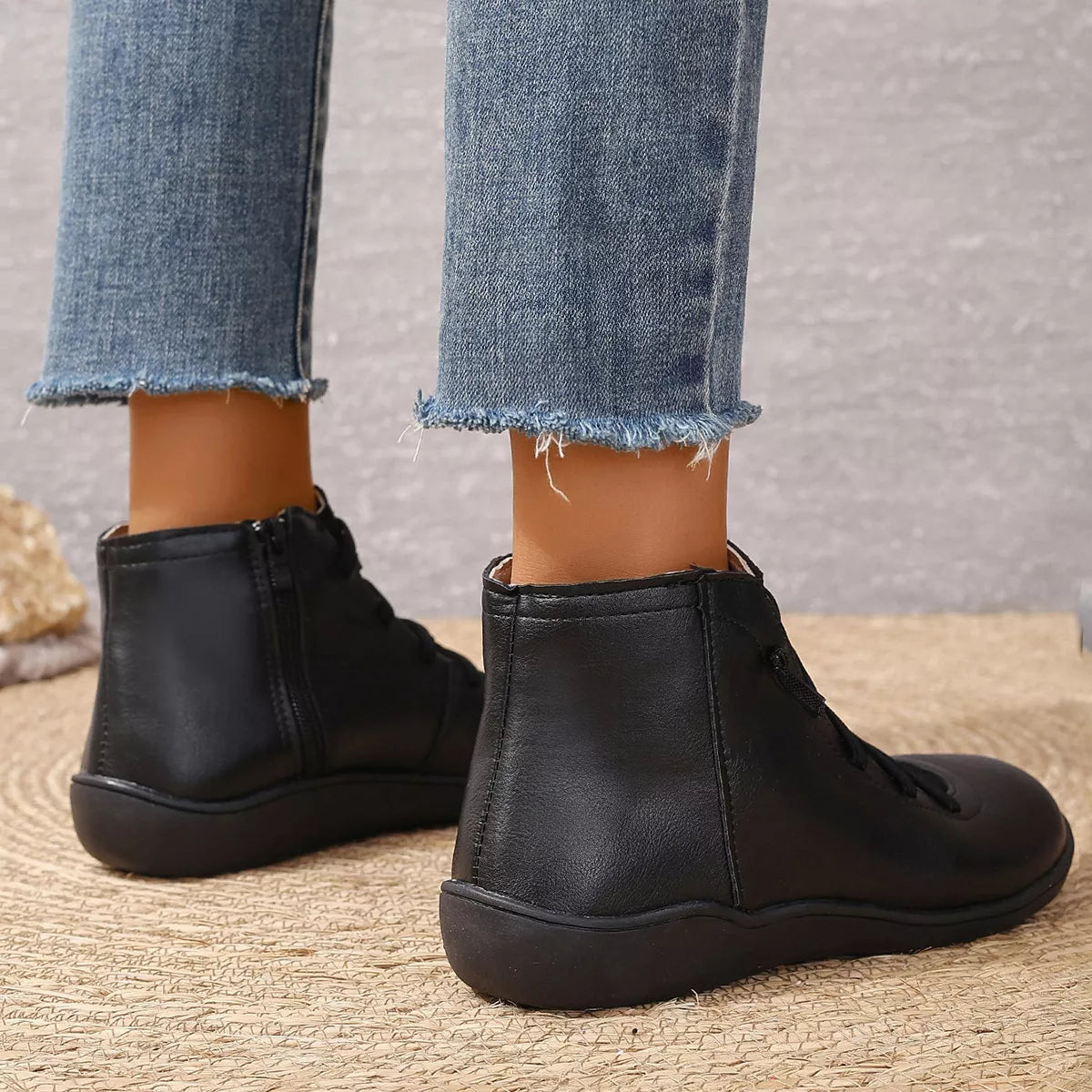 Lace-Up Faux Leather Ankle Boots