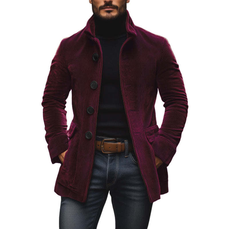 Men's Jacket Winter Stand Collar Button-up Coat Casual Blazer Outerwear Clothing