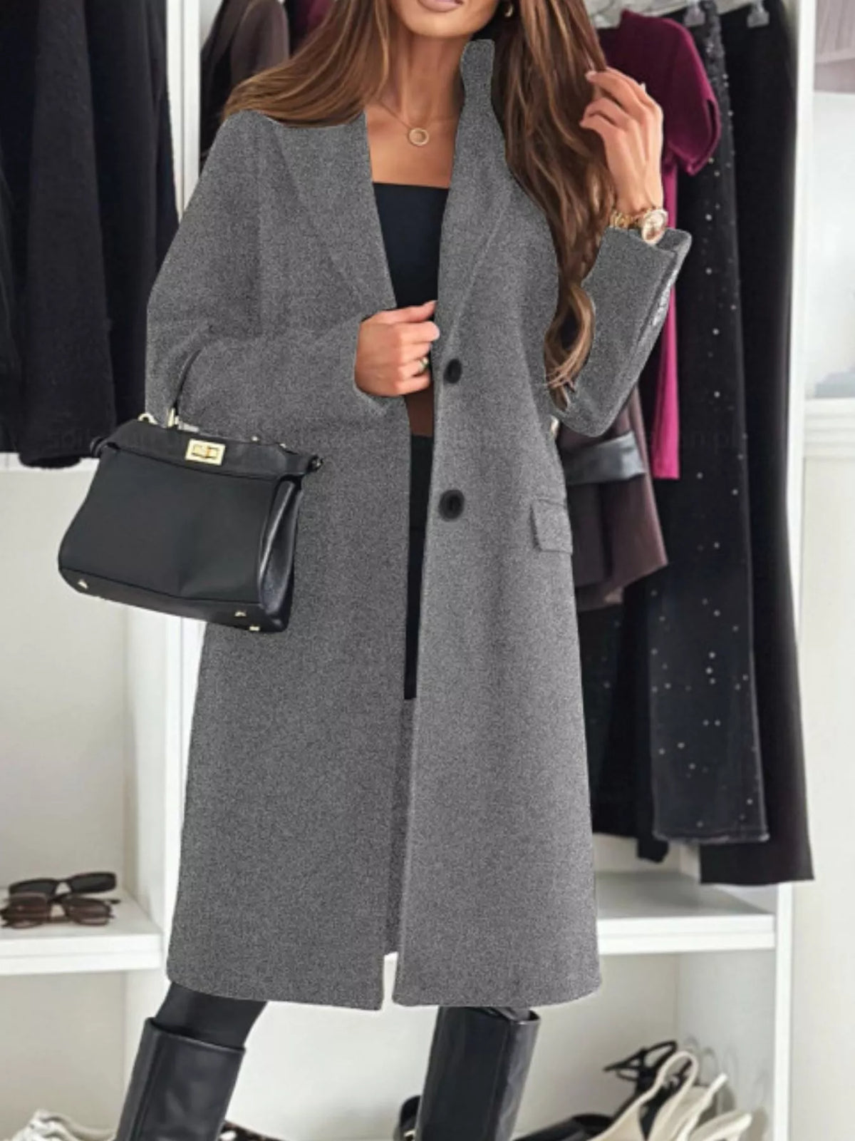 Lapel Collar Long Sleeve Coat