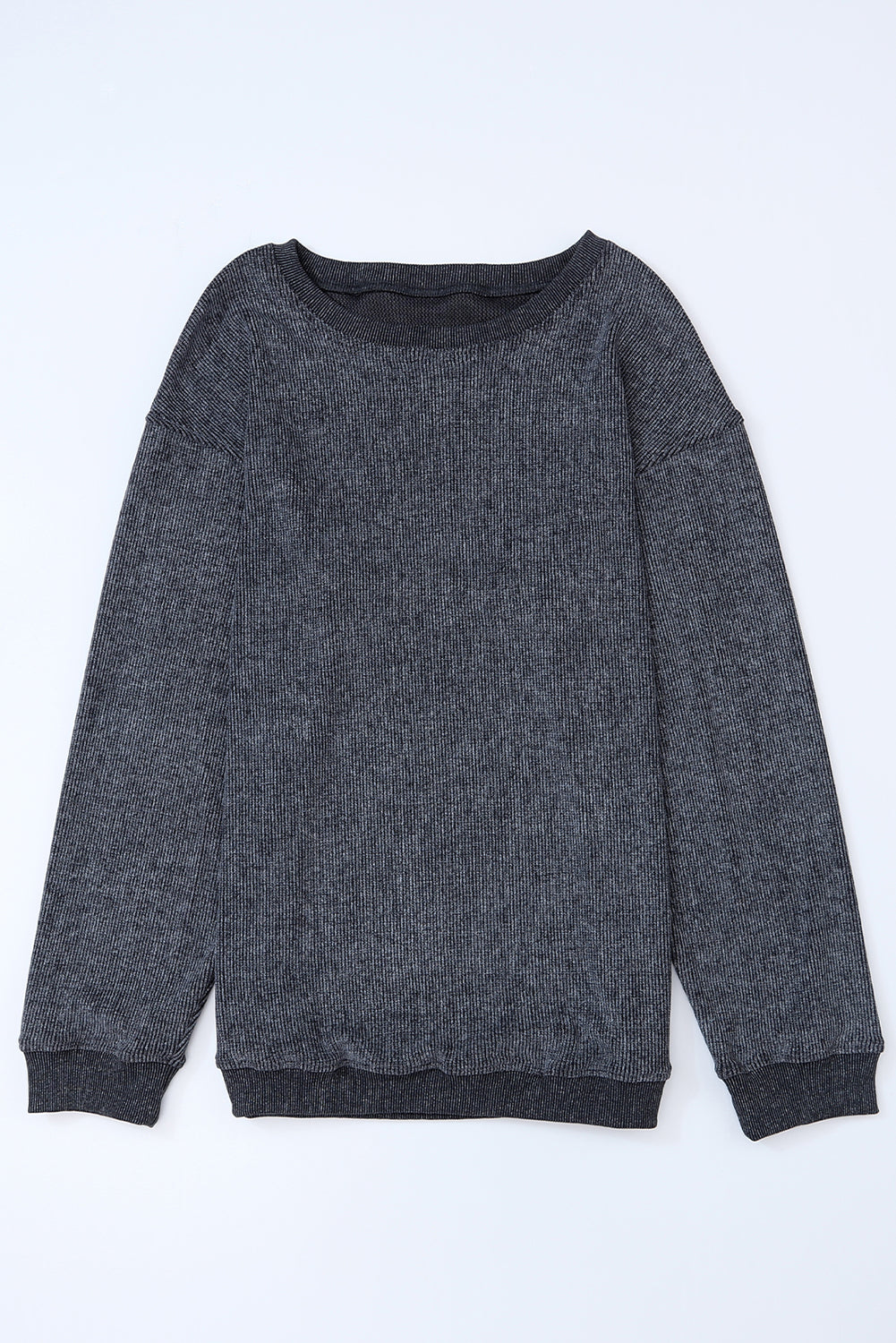 Sudadera Rosa Sólida de Punto Acanalado y Cuello Redondo