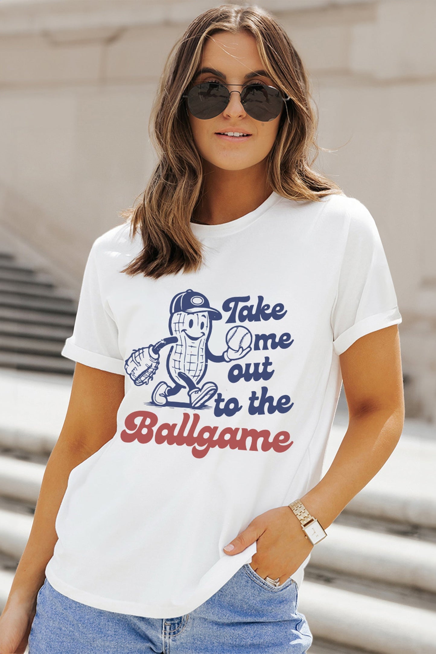 Camiseta informal blanca Take me out to the Ballgame