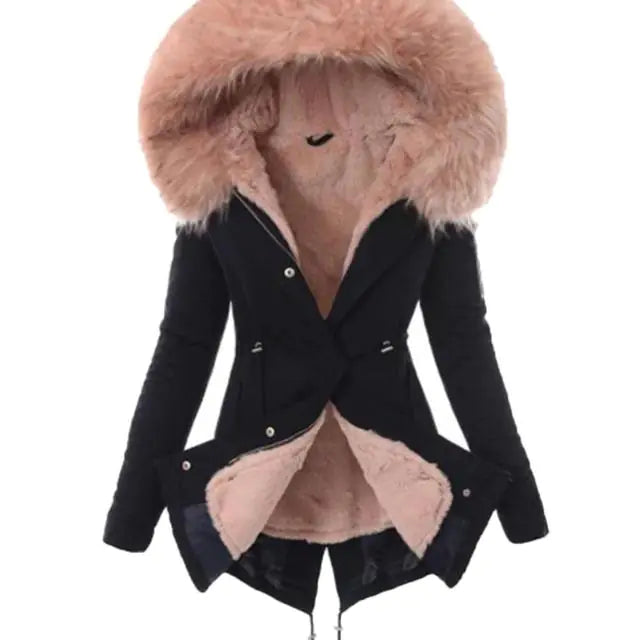 Casual Long Cotton Puffer Coat with Faux Fur Hood