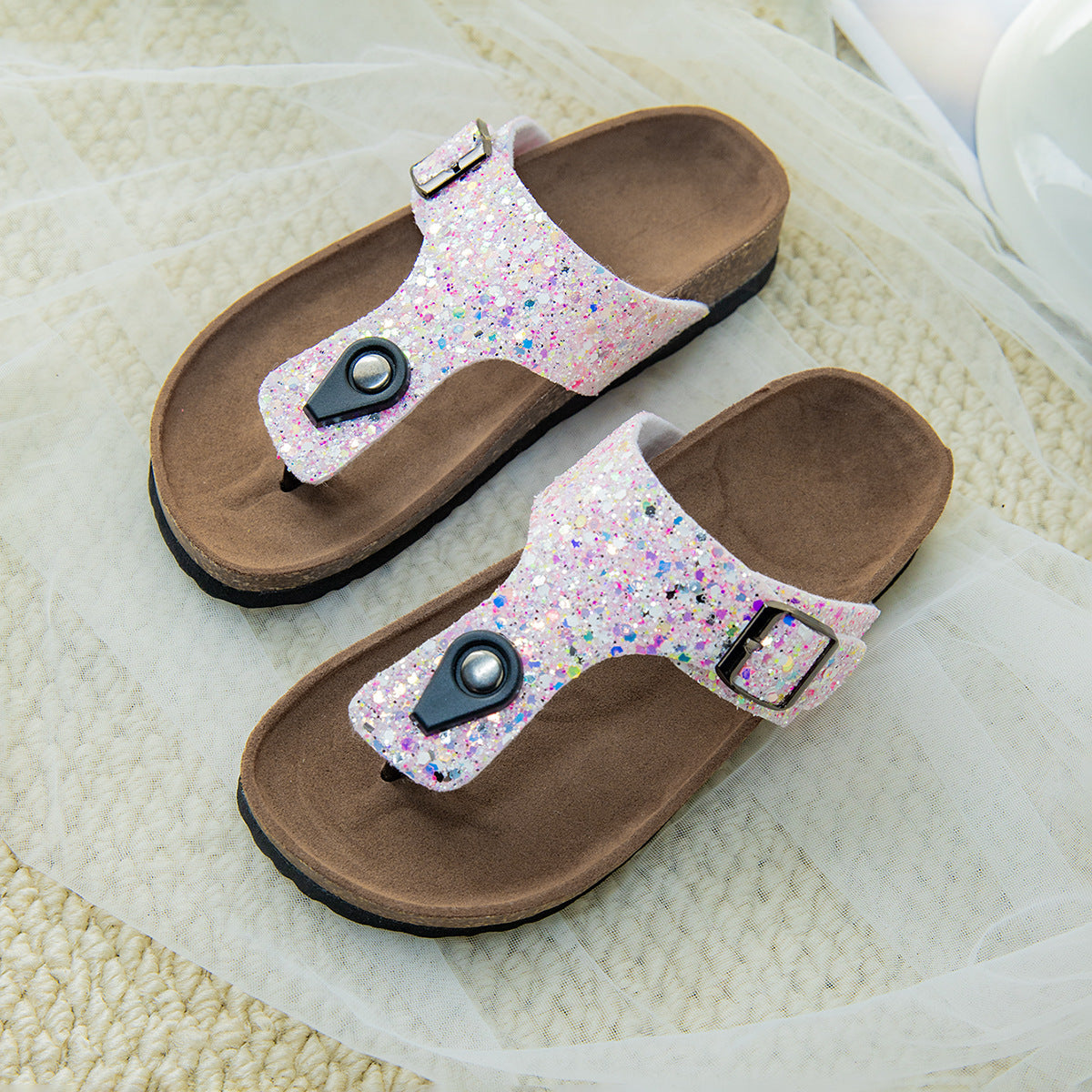 Glitter Cork Thong Slippers