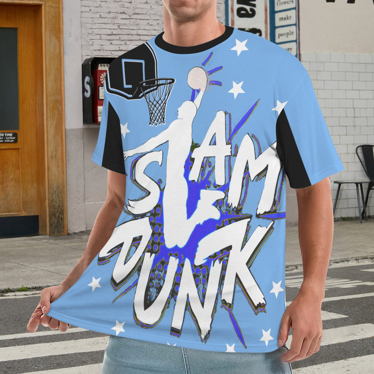 Men's Slam Dunk Basketball Blue All Over Print Graphic T-Shirt
