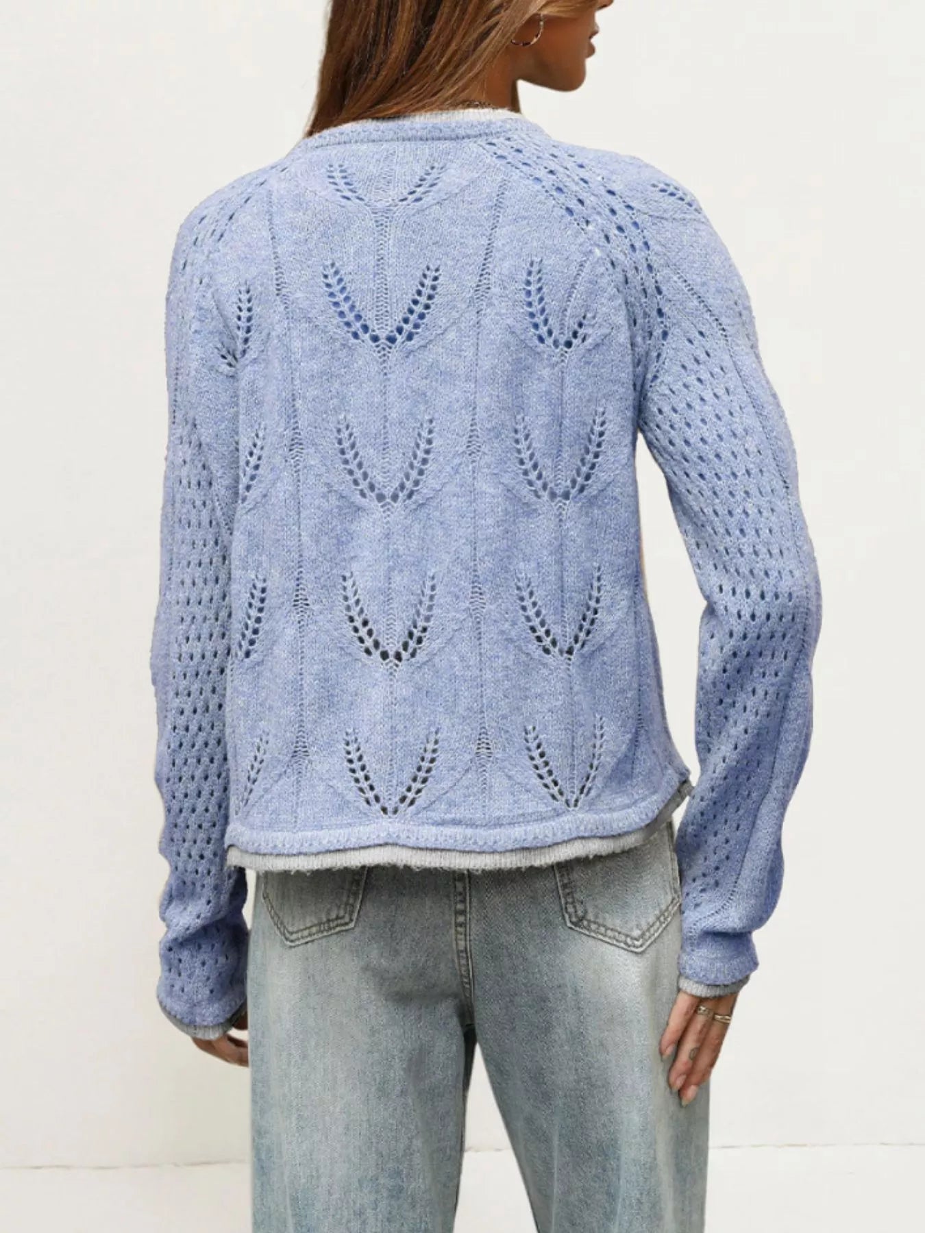 Hollow-Out Knit Button-Down Cardigan