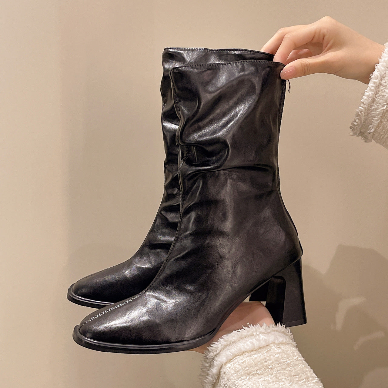 Botines de tacón alto de talla grande para mujer, ancho especial – Otoño/Invierno