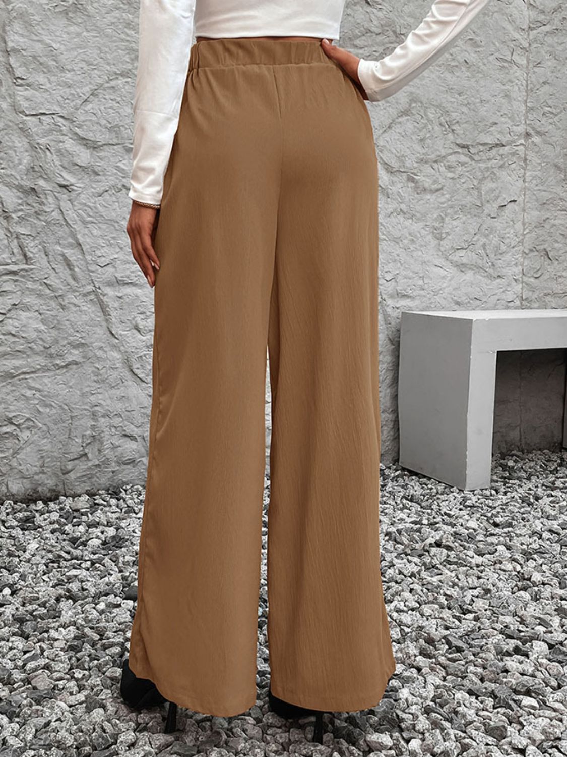 Pantalón de pierna ancha de cintura alta anudado Perfee