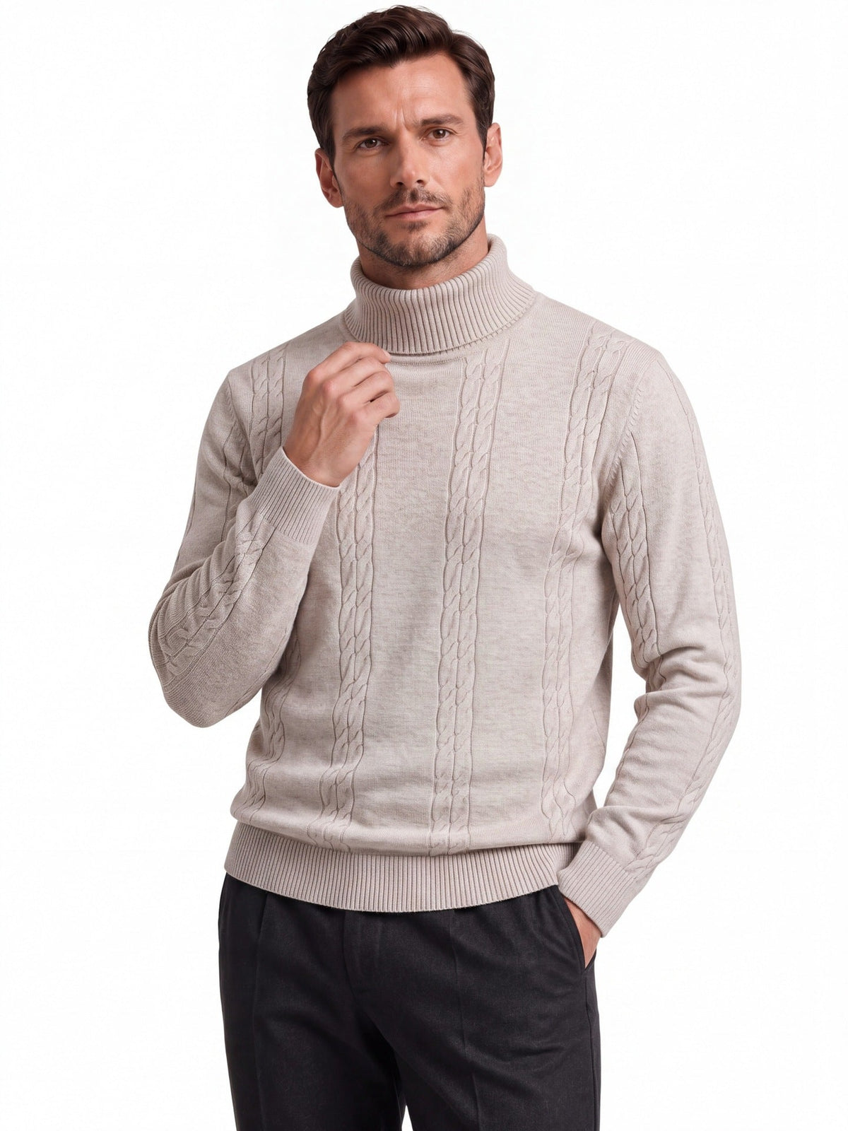 2026 Autumn Winter Cross-Border Foreign Trade Men's Solid Color Twisted Pattern Turtleneck Pullover Knit Sweater, Warm Base Layer Sweater For Men