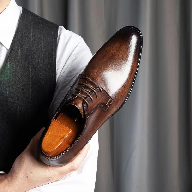 Men's Hand-Rubbed Lace-Up Leather Shoes