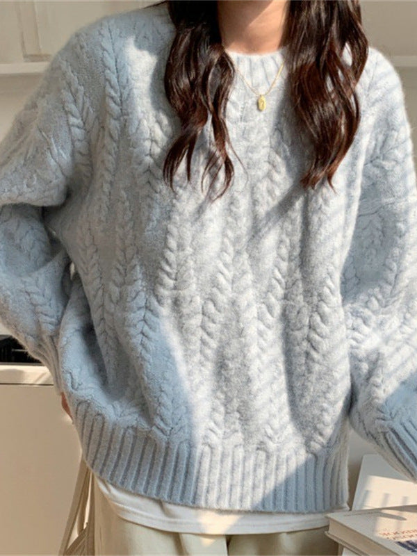 Korean-style Laid-back Knit Sweater Loose-fitting Cable-knit Thickened Top
