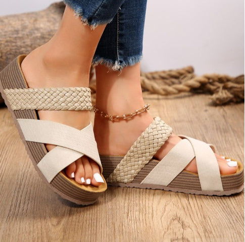 Unisex Casual Woven Solid Color Sandals