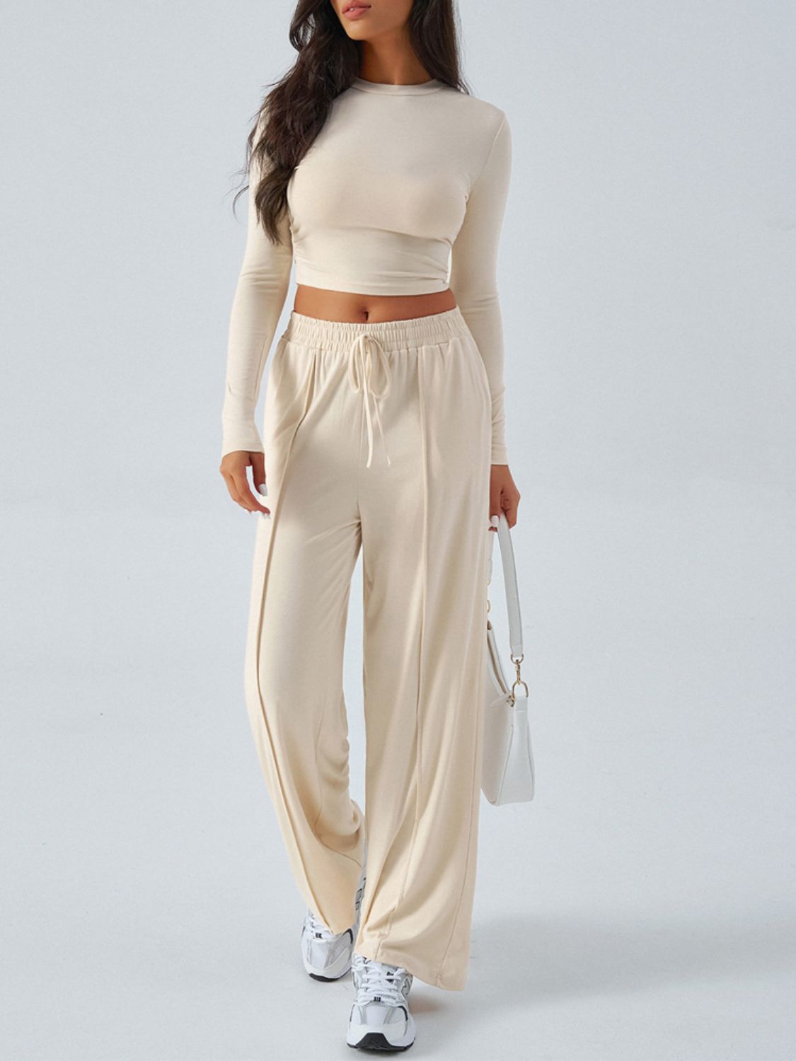 Conjunto de top de manga larga con cuello redondo y pantalones Devine