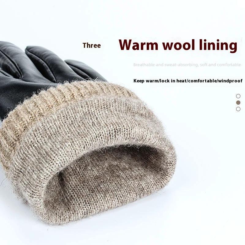 Men's Fleece-lined Windproof Sheepskin Warm Gloves