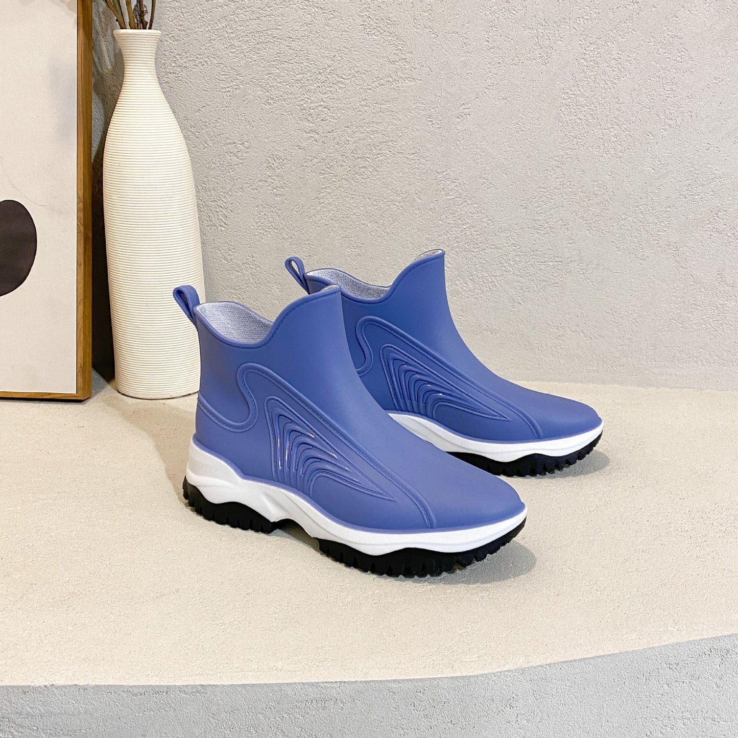 Women's Color Blocking Thick Sole Low Top Rain Boots