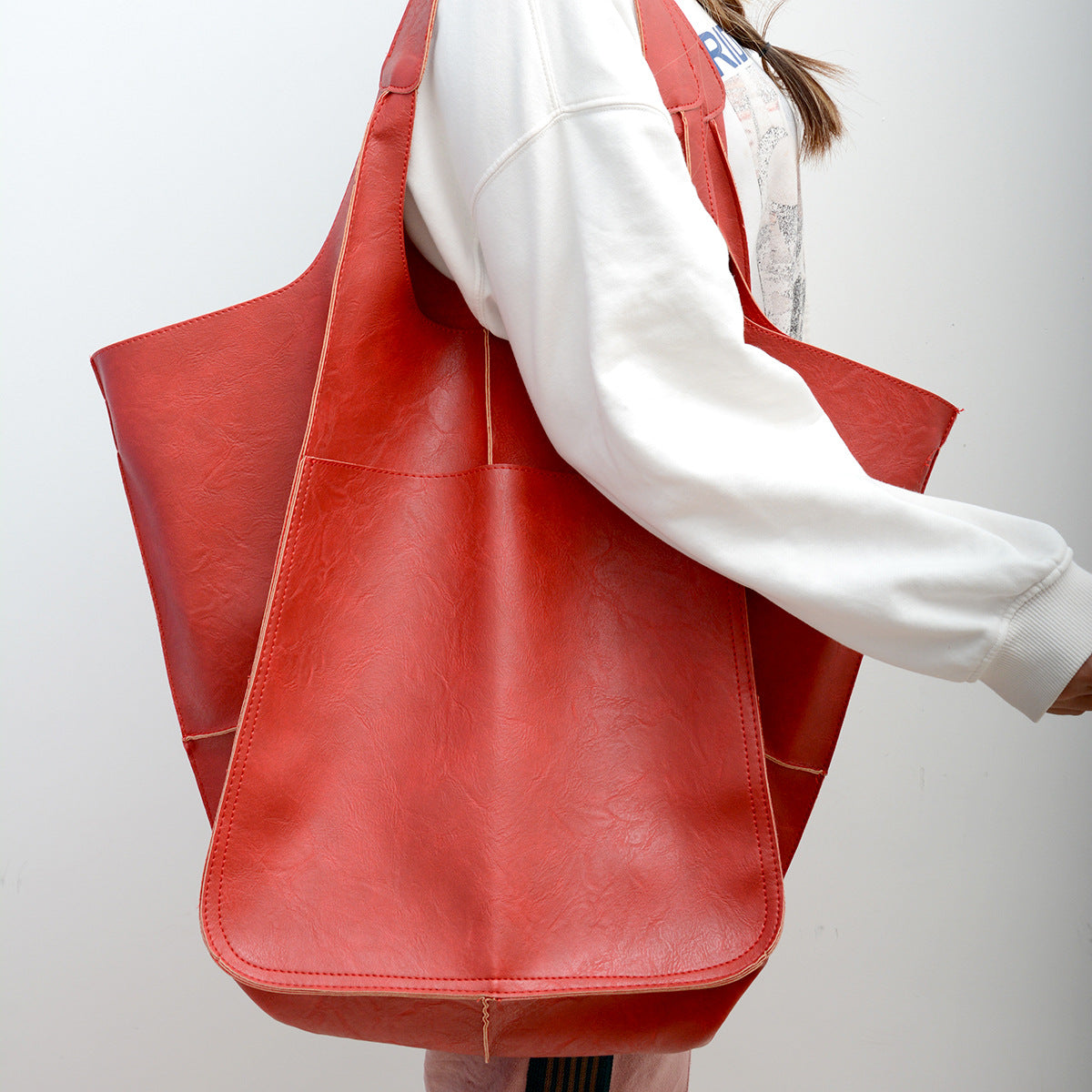 Simple Big Bag Soft Leather Large Capacity Shoulder Tote Bag