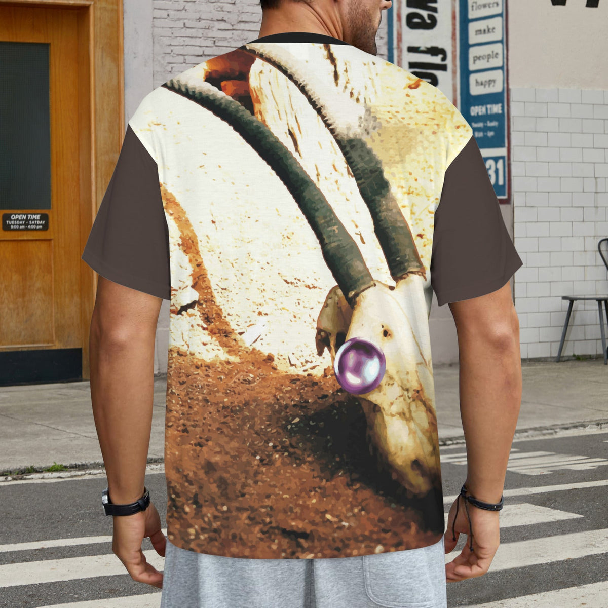 Skull with Jewel Eye Men's All Over Print Ribbed Collar T-shirt