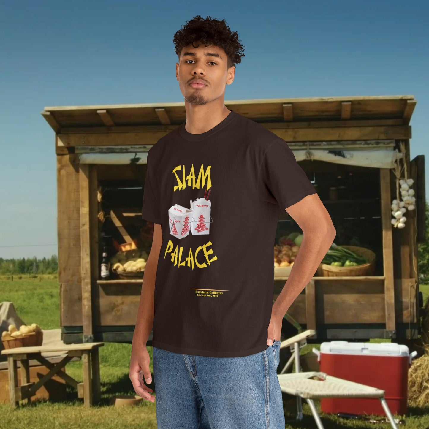 "DirkyThreadz Siam Palace T-Shirt - Bold Takeout Graphic Design in Black Cotton"