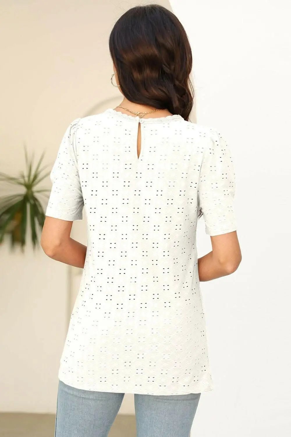 T-Shirts Trendsi just arrived - Elegant Eyelet T-Shirt - Comfort & Style