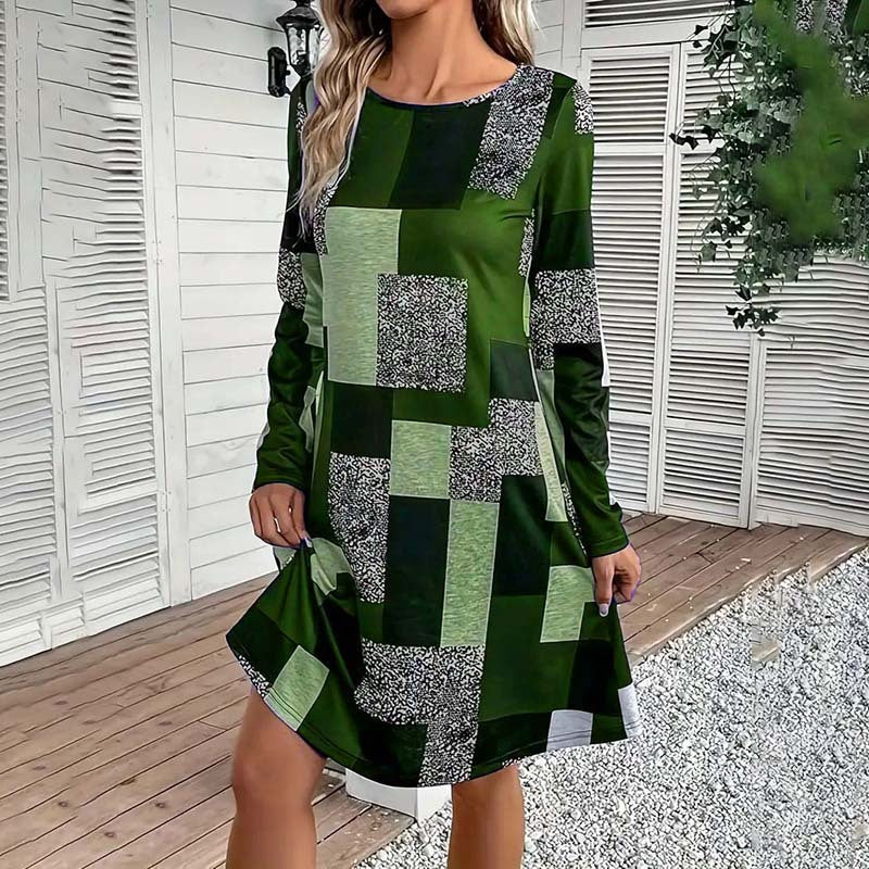Vestido de manga larga con cuello redondo para mujer